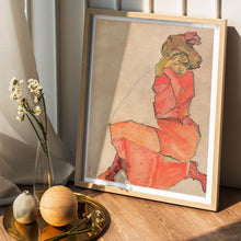 Egon Schiele Wall Art Print Kneeling Female in Orange-Red Dress Poster | DIGITAL DOWNLOAD | Eclectic Home Decor for Living Room Gallery Wall