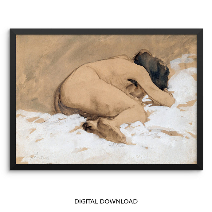 Nude Woman Laying Down Figurative Art Print Vintage Poster | DIGITAL DOWNLOAD | Beige Artwork for Bedroom or Living Room Gallery Wall Decor