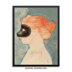 Samuel Jessurun Masked Woman Eclectic Art Print Vintage Female Portait Poster Printable Masquerade Watercolor Artwork for Gallery Wall Decor 