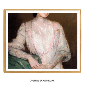 Portrait of Woman in Pink Dress Art Print Woman with pink Party Dress Vintage Poster |DIGITAL DOWNLOAD| Artwork for Living Room Gallery Wall Decor