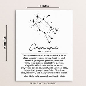 GEMINI Funny Zodiac Constellation Wall Decor Art Print Poster