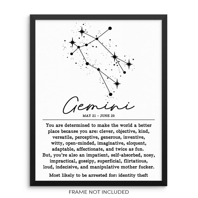 GEMINI Funny Zodiac Constellation Wall Decor Art Print Poster