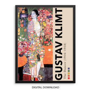 Gustav Klimt Gallery Exhibition Art Print The Dancer Poster | DIGITAL DOWNLOAD | Eclectic Colorful Artwork for Living Room Wall Decor