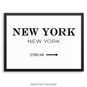 New York City Road Miles Minimalist Art Print NYC Sign Wall Poster