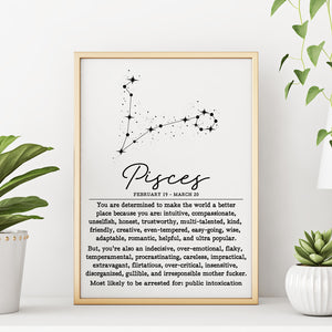 PISCES Funny Zodiac Constellation Wall Art Print Poster