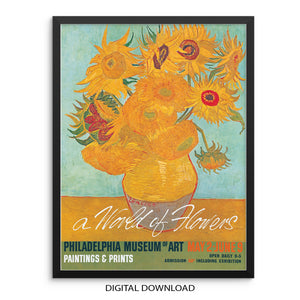 Vincent Van Gogh Sunflowers Exhibition Wall Art Print | DIGITAL DOWNLOAD | Eclectic Mid-Century Poster for Living Room Gallery Wall Decor
