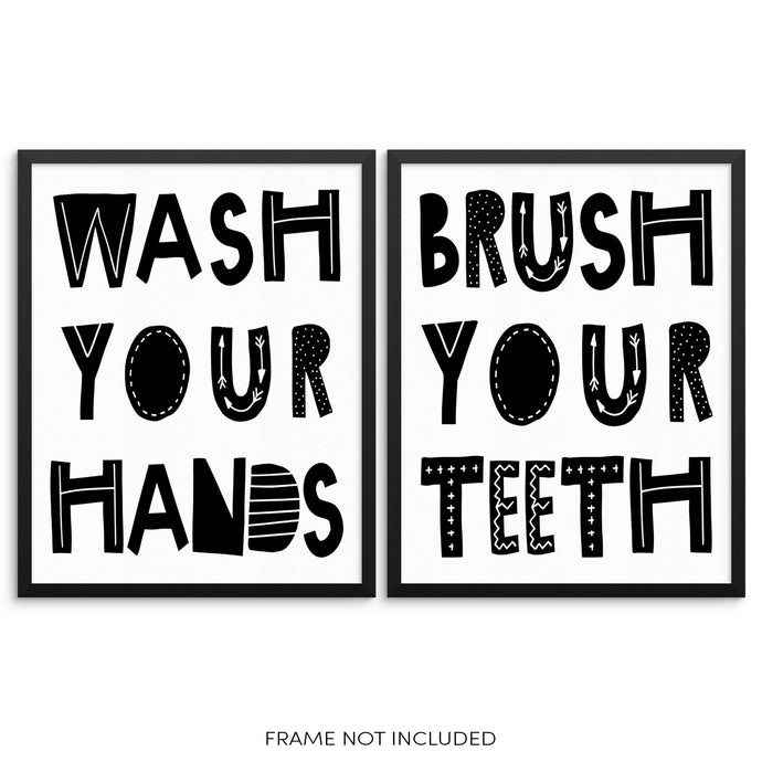 Kids Bathroom Decor Art Print Set Brush Your Teeth Wash Your Hands