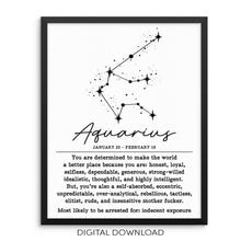 AQUARIUS Constellation Funny Zodiac Sign Poster PRINTABLE Wall Art