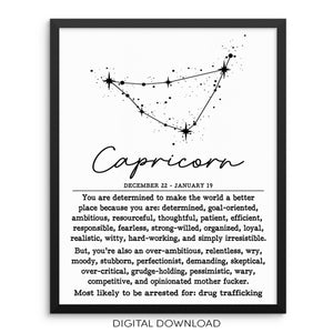 CAPRICORN Constellation Funny Zodiac Sign Poster PRINTABLE Wall Art