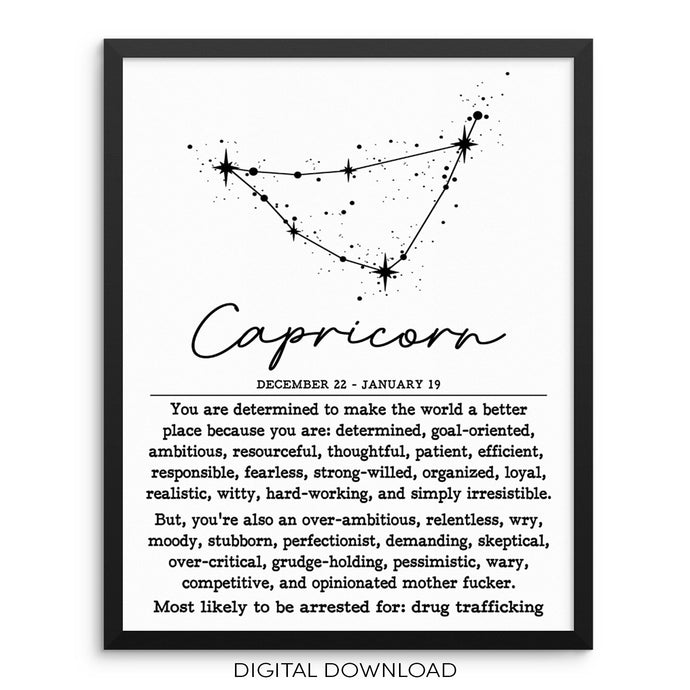 CAPRICORN Constellation Funny Zodiac Sign Poster PRINTABLE Wall Art