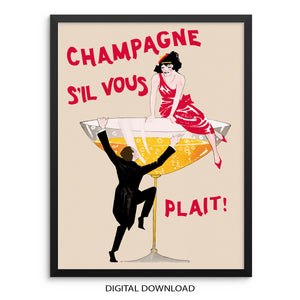 Vintage Cocktail Retro Poster Champagne Art Print | DIGITAL DOWNLOAD | Colorful Eclectic Wall Art for Bar Cart, Entryway or Living Room Decor