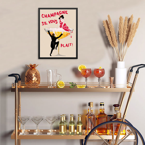 Vintage Cocktail Retro Poster Champagne Art Print | DIGITAL DOWNLOAD | Colorful Eclectic Wall Art for Bar Cart, Entryway or Living Room Decor