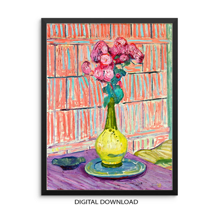Cuno Amiet Colorful Still Life Flowers - Les Roses Rouges 1908 PRINTABLE Eclectic Vintage Wall Art