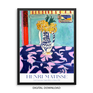 Henri Matisse Colorful Gallery Exhibition Still Life Flowers Les Coucous Tais Bleu et Rose 1911 PRINTABLE Vintage Wall Art