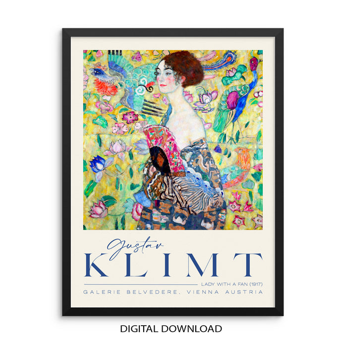 Gustav Klimt Lady with a Fan 1917 Colorful Gallery Exhibition PRINTABLE Eclectic Wall Art