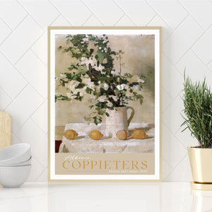 Albéric Coppieters Still Life Lemons and Flowers Gallery Wall Exhibition Art Print | Vintage European Poster | DIGITAL DOWNLOAD | Soft Colors Trendy Artwork