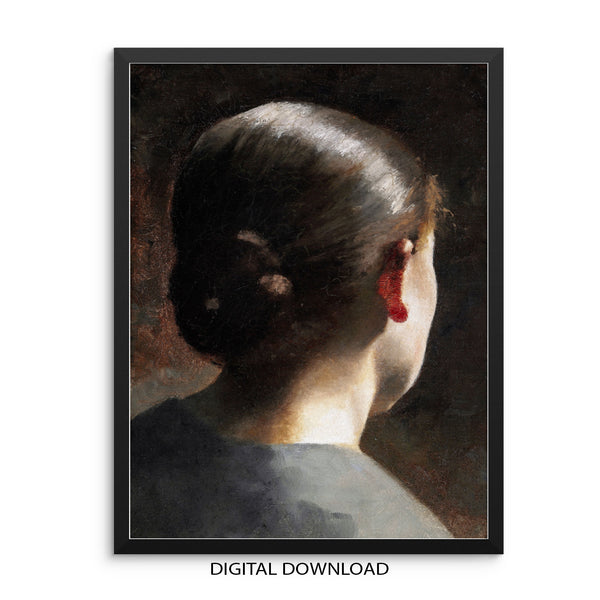 Figurative Portrait of Anna Hammershoi Classic Oil Painting by Vilhelm Hammershoi | Female Vintage Poster PRINTABLE Wall Art Neutral Colors Artwork for Gallery Wall Decor
