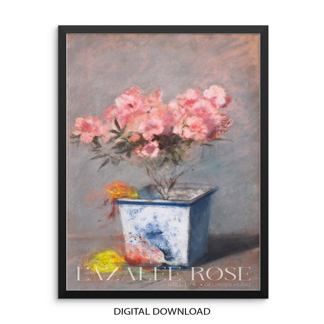 Vintage Still Life Flowers L'Azalee Rose by Georges Hugo PRINTABLE Wall Art