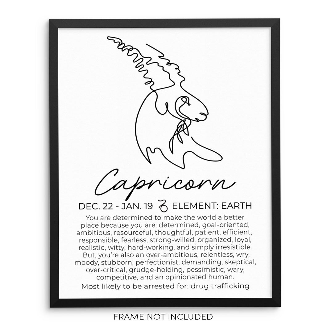 CAPRICORN Zodiac Sign One Line Art Print Horoscope Sign Poster