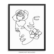 Abstract Faces With Flowers Art Print One Line Drawing Poster