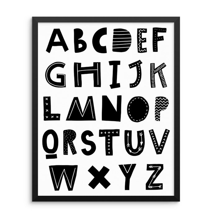 Kid's Black and White ABCs Alphabet Art Print Educational Poster