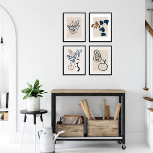 Minimalist Art Print Set Botanical and Fruit One Line Abstract Posters