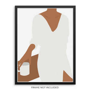 Minimalist Gouache Fashion Art Print Woman Drinking Coffee Poster