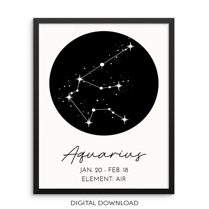 AQUARIUS Constellation Wall Art Zodiac Sign Poster DIGITAL DOWNLOAD