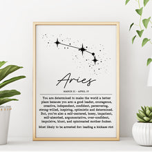 ARIES Funny Zodiac Constellation Wall Decor Art Print Poster