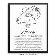 ARIES Zodiac Sign One Line Art Print Minimalist Horoscope Sign Poster