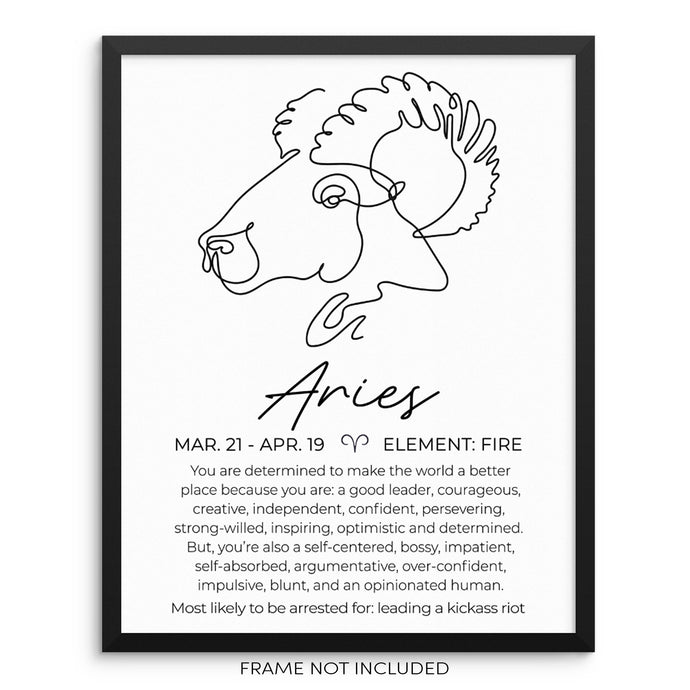 ARIES Zodiac Sign One Line Art Print Minimalist Horoscope Sign Poster