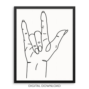 ASL I Love You Sign Language Hand One Line DOWNLOADABLE Art Print