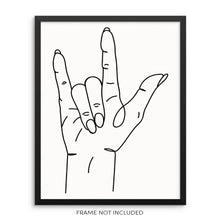 ASL I Love You Sign Language Hand Minimalist Line Drawing Art Print