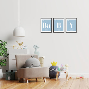 BABY Periodic Table of Elements Words Blue Art Print Set