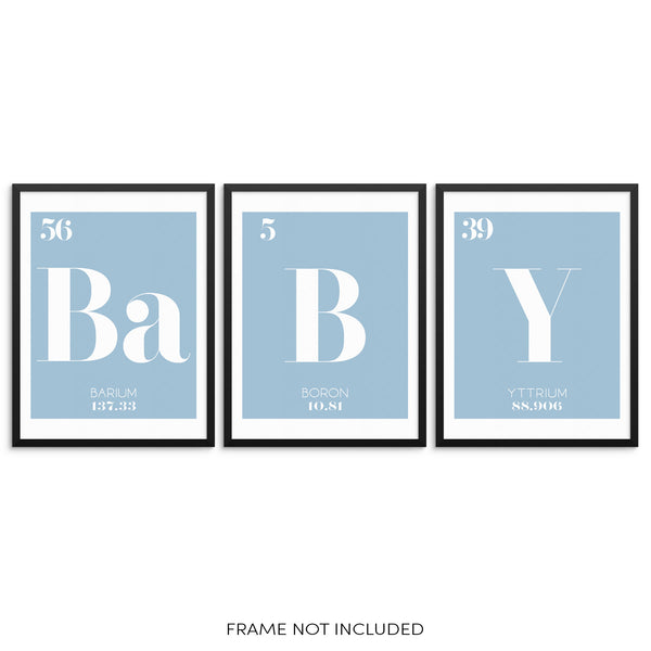 BABY Periodic Table of Elements Words Blue Art Print Set