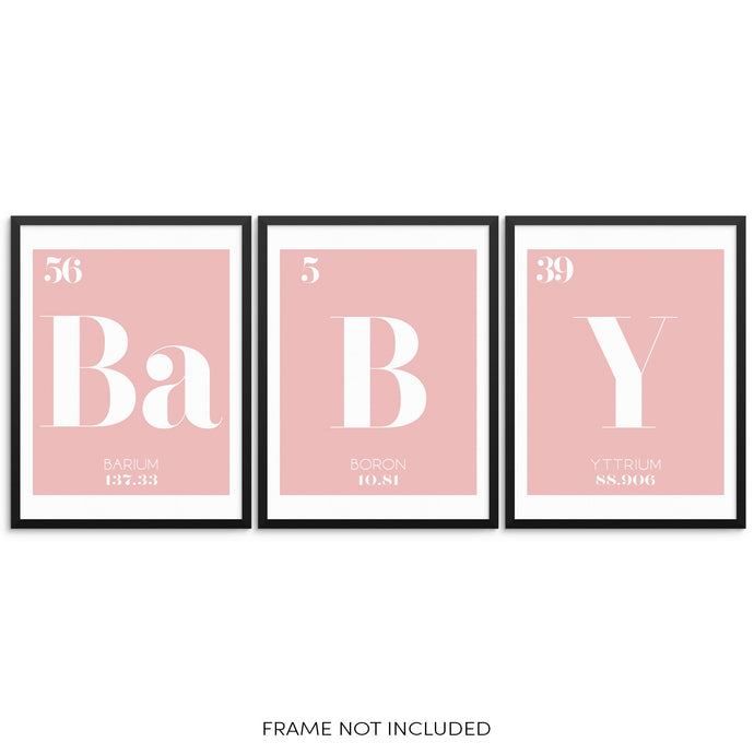 BABY Periodic Table of Elements Words Pink Art Print Set