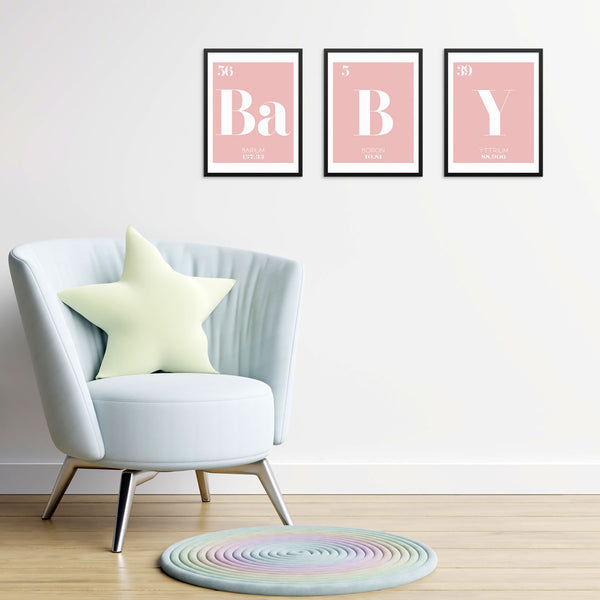 BABY Periodic Table of Elements Words Pink Art Print Set