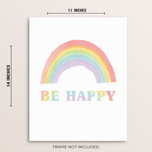 Be Happy Kid's Inspirational Rainbow Art Print