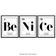 BE NICE Periodic Table of Elements Words Art Prints Set