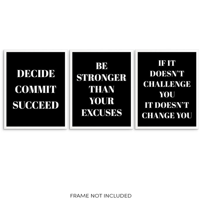Motivational Gym Quotes Art Print Set Fitness Wall Posters