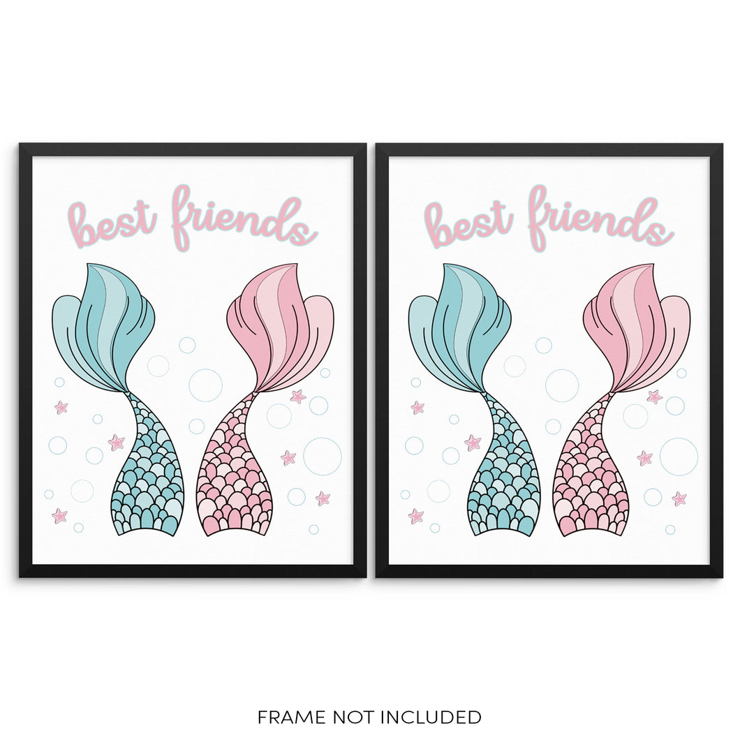 Girls Mermaid Best Friends Trendy Art Prints Gift Set