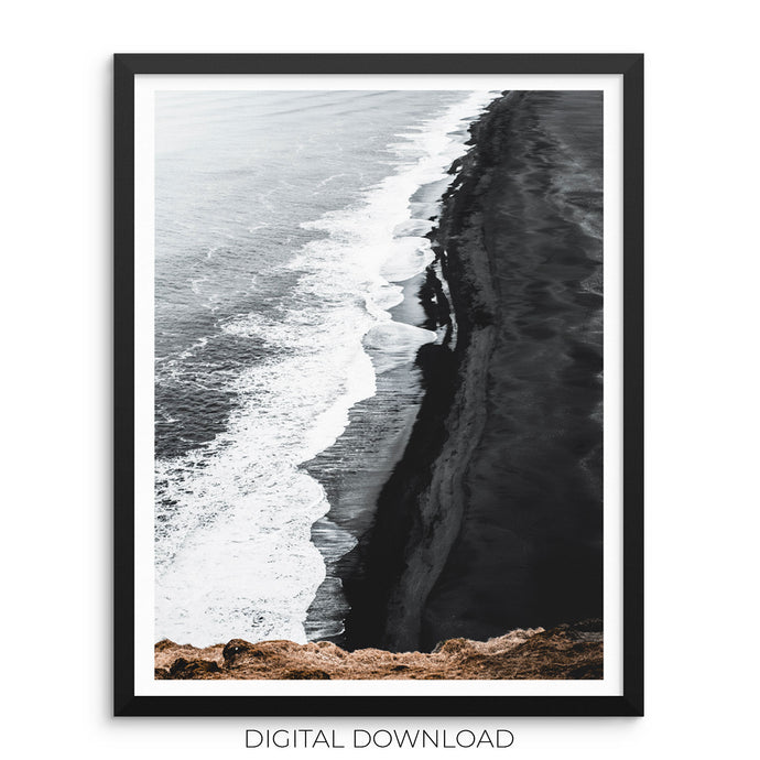 Black Ocean Beach Waves Art Print Seacoast Wall Poster DIGITAL FILE