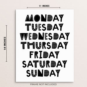 Kid's Days of the Week Educational Wall Poster