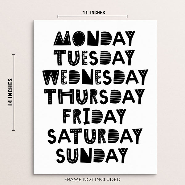 Kid's Days of the Week Educational Wall Poster