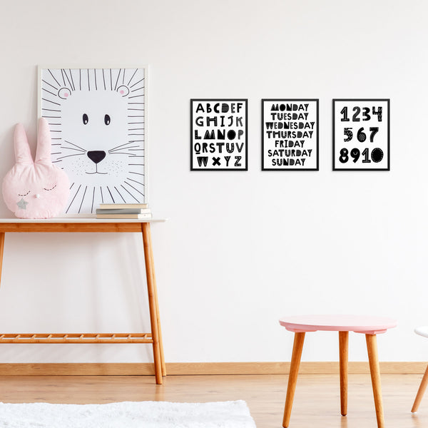 Kids ABCs Numbers and Days of Week Educational Art Prints Set