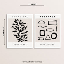 Abstract Shapes and Botanical Leaves Art Print Set Minimalist Posters