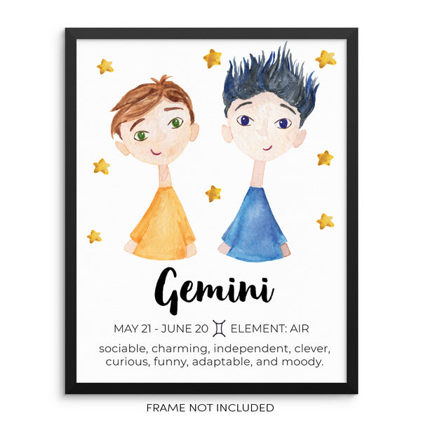 Boy's GEMINI Zodiac Sign Art Print Horoscope Constellation Poster