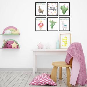 Kids Colorful Llamas and Inspirational Quote Art Print Set