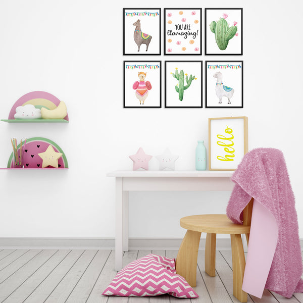 Kids Colorful Llamas and Inspirational Quote Art Print Set