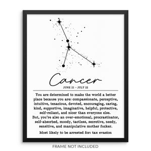 CANCER Funny Zodiac Constellation Home Decor Wall Art Print Poster